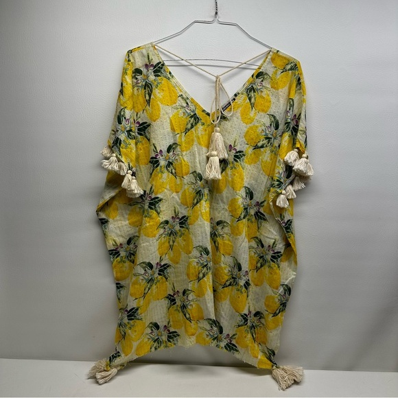 GIANNI BINI Lemon Print Cover-Up TUNIC with Tassels SIZE XL - Picture 1 of 7
